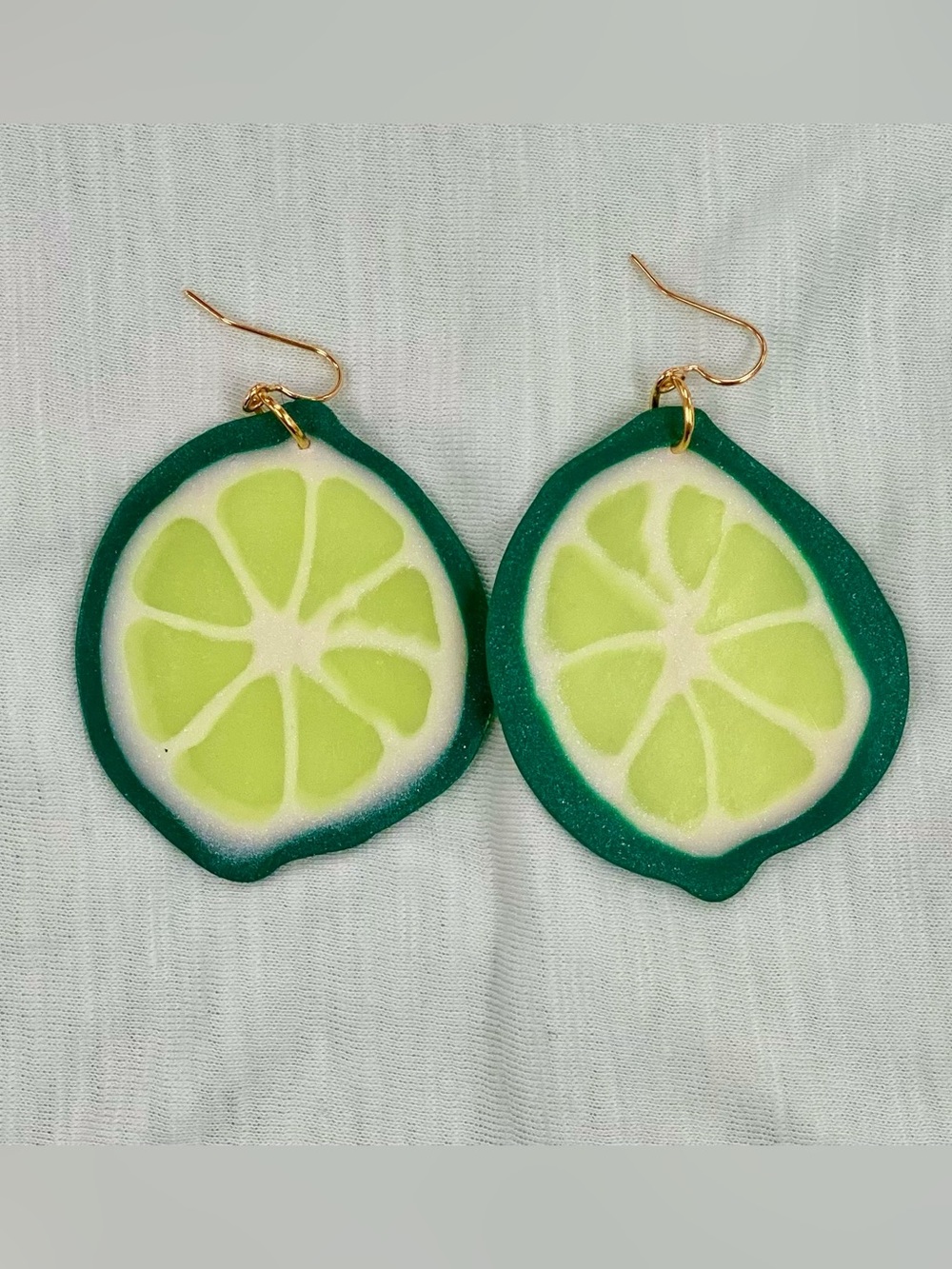 Handcrafted Lime Slice Dangle Earrings - Green and Lime